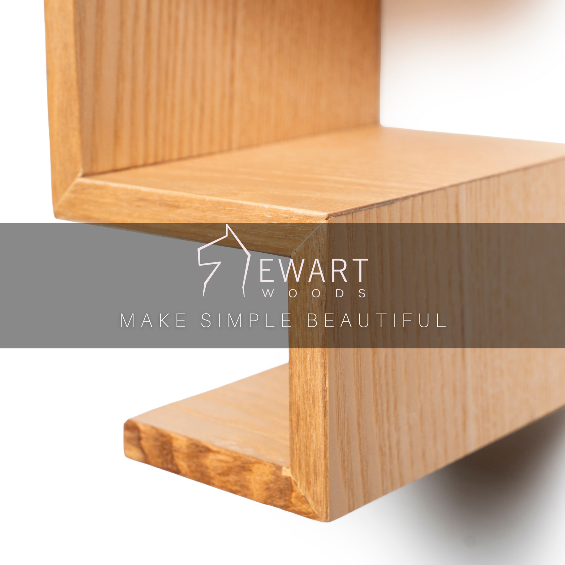 Close-up of small wooden lego shelf made by EWART WOODS