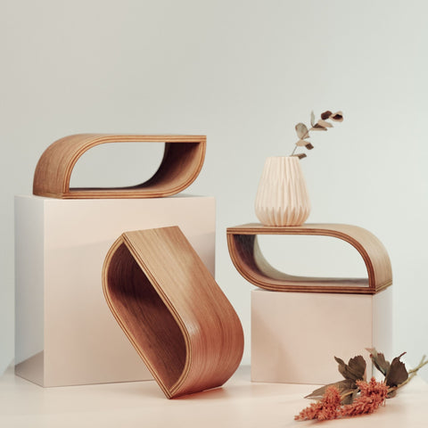 Floating wall shelves set of 3 Loop small wooden wall decor plant display