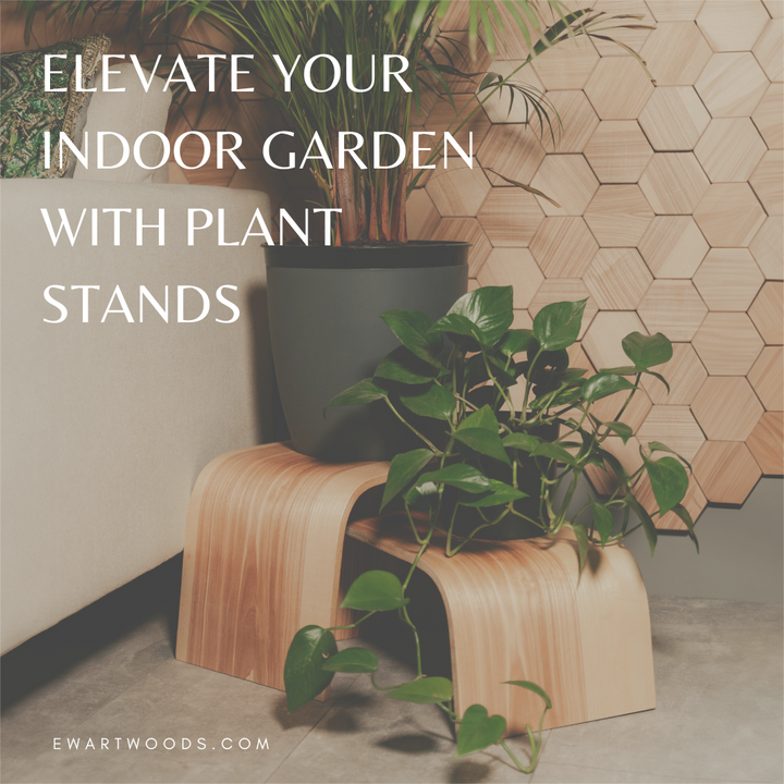 wooden plant stands in room flower pots on top wood wall decor behind sofa on the left