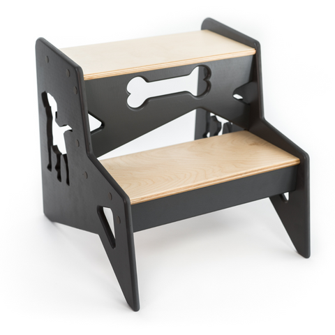 Wood step stool dog design kids bathroom kitchen birch plywood stool