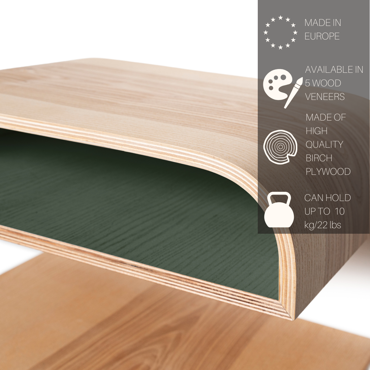 High quality material floating nightstand with green interior 