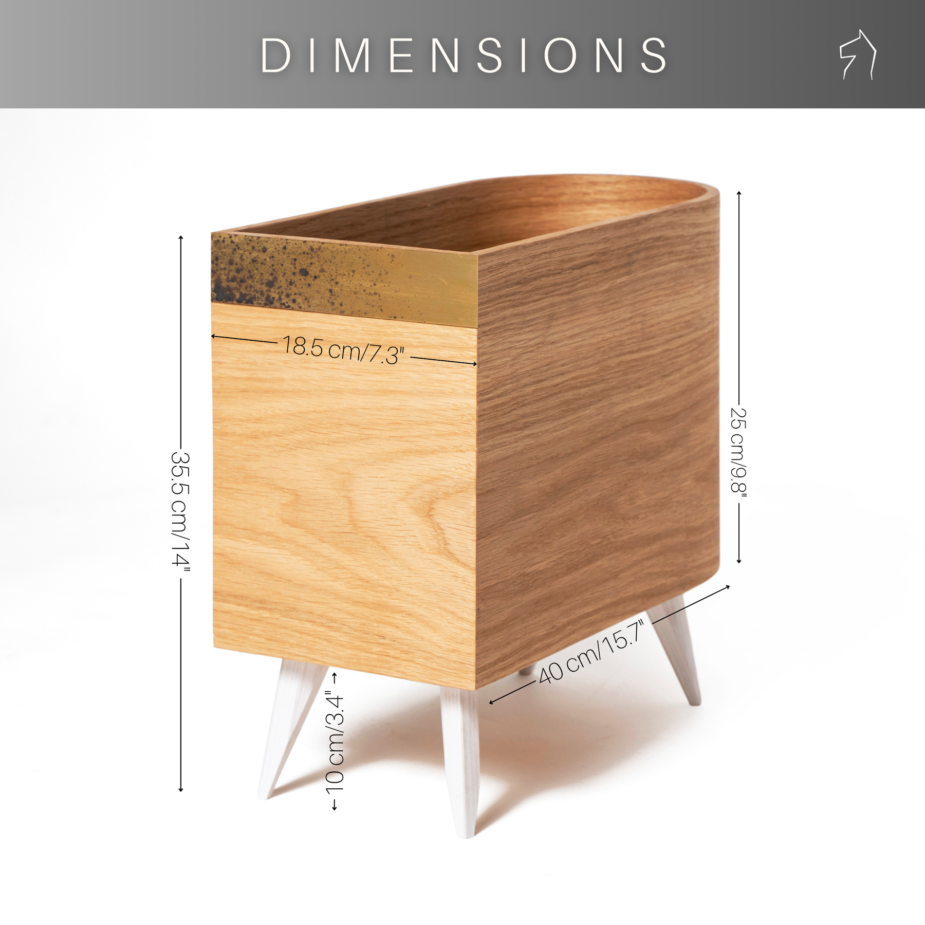 Vinyl record storage with brass detail dimensions