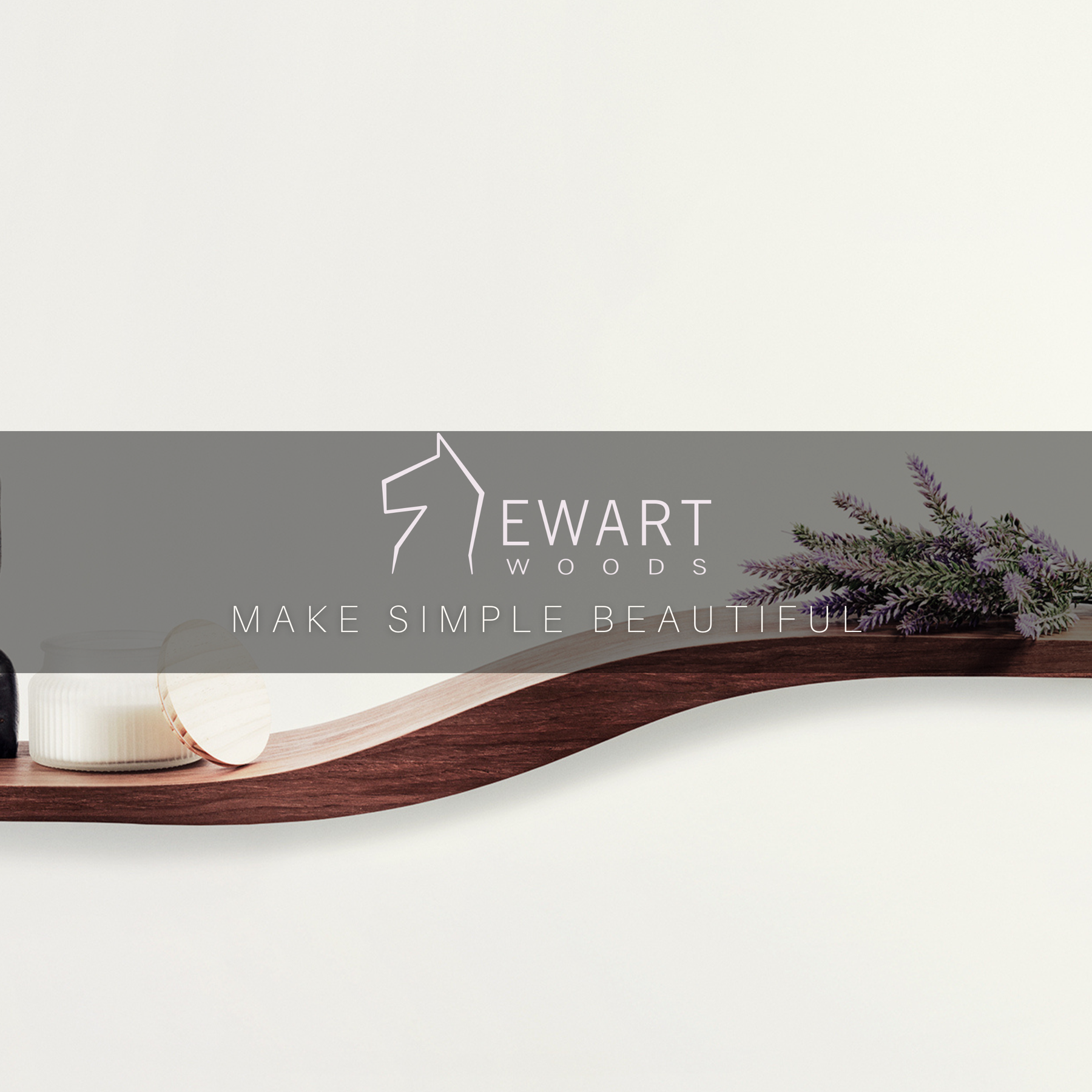 Wood curved floating shelf with solid middle wave section made by EWART WOODS