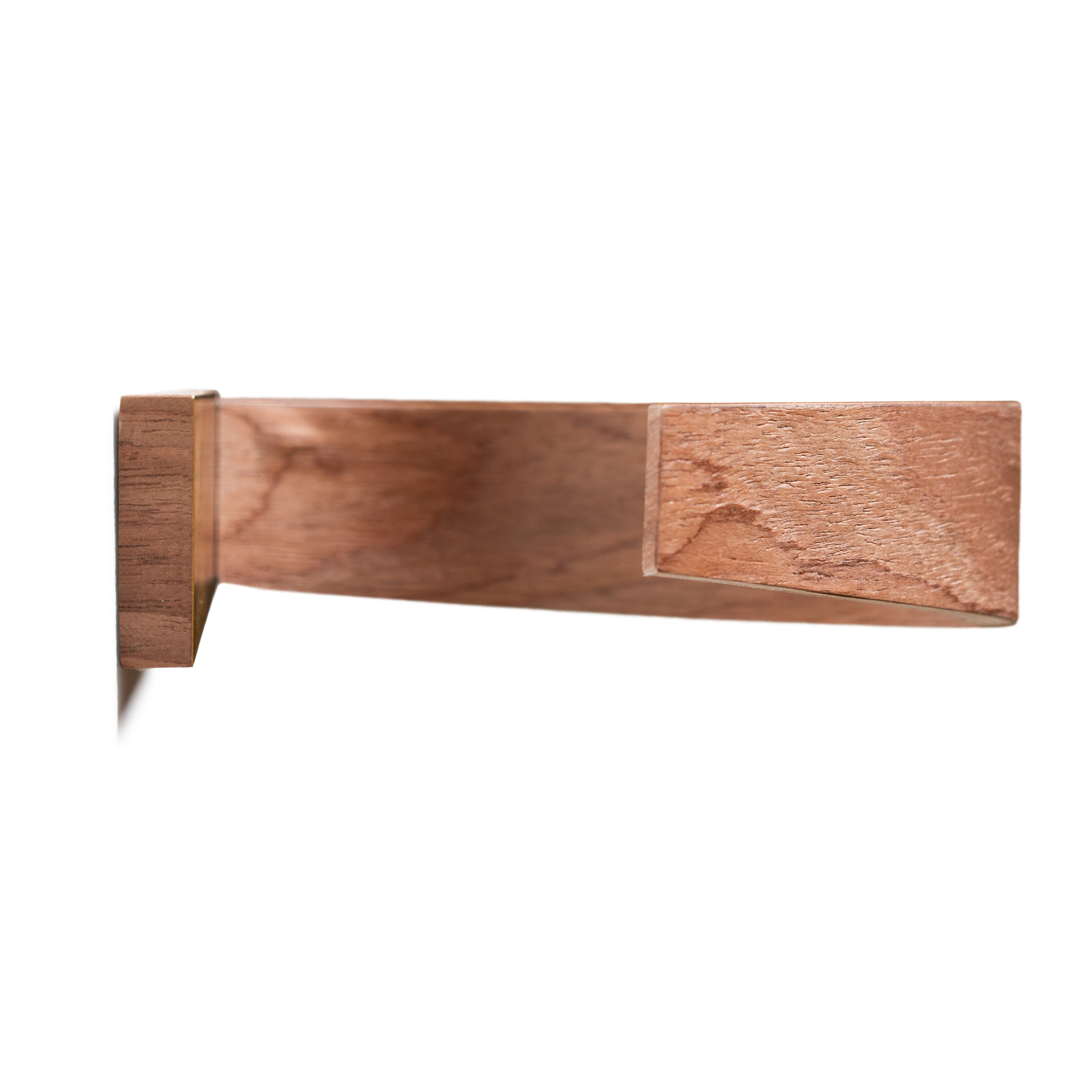 Modern bathroom wooden toilet paper holder with brass design and curved shape