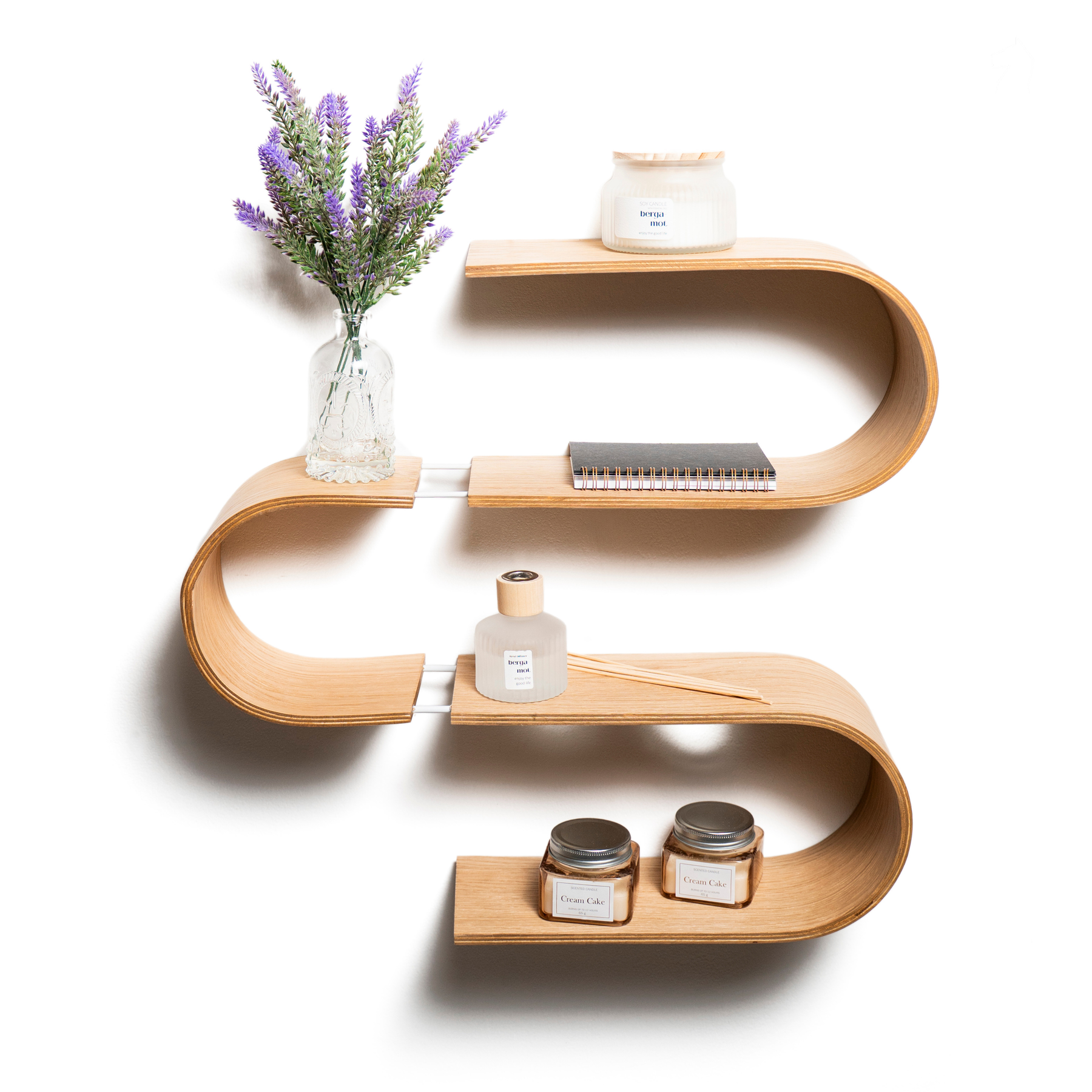 Unique geometric floating wall mounted shelf wooden 