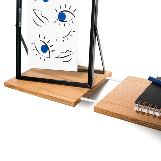 Wooden floating shelf with adjustable middle section for displaying items or decore