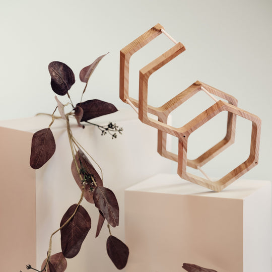 Wall mounted unique small wooden toilet roll holder in hexagon shape 