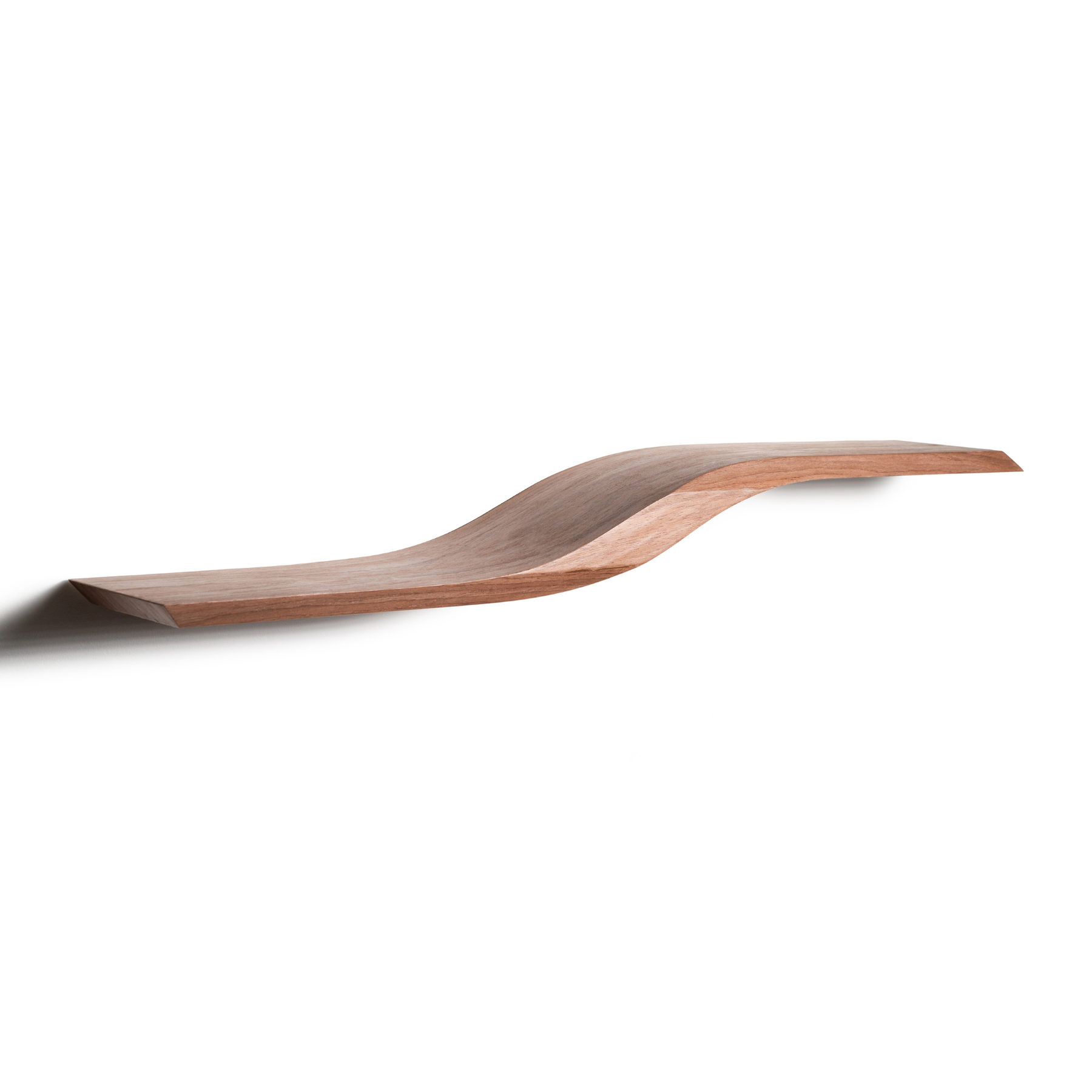 Clear view of wood curved floating propeller design shelf