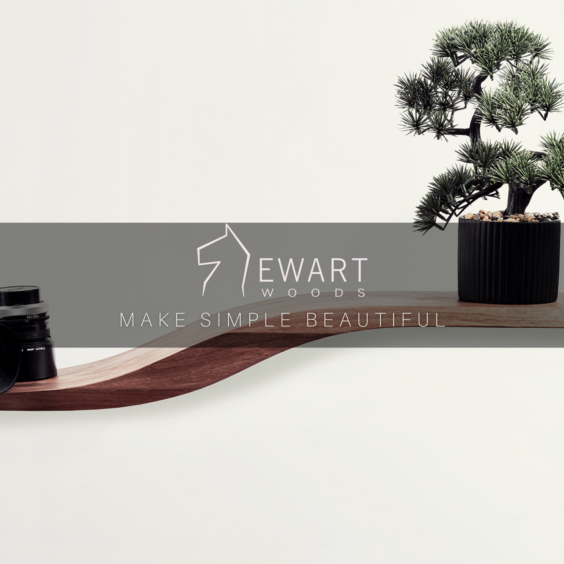 Wood curved floating propeller design shelf made by EWART WOODS