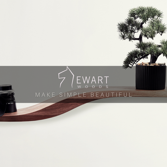 Wood curved floating propeller design shelf made by EWART WOODS