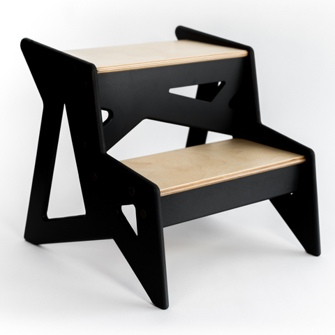 Wooden geometric step stool for toddlers potty training bathroom kitchen birch plywood