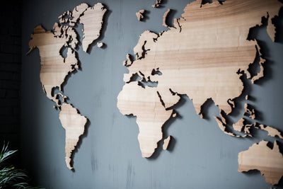 Laser cut wood world map wall art for living room or office wall decoration