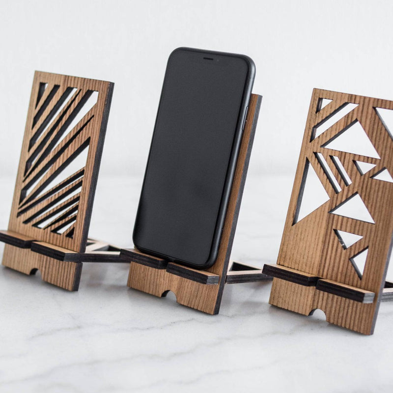 Wooden phone stand holder desktop smartphone dock in natural birch wood