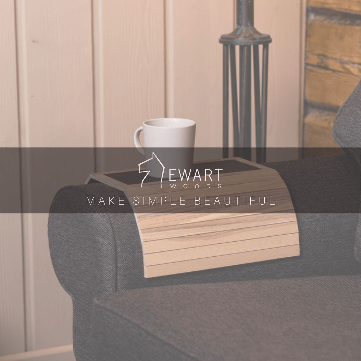 Vintage wooden sofa arm tray table - EWART WOODS